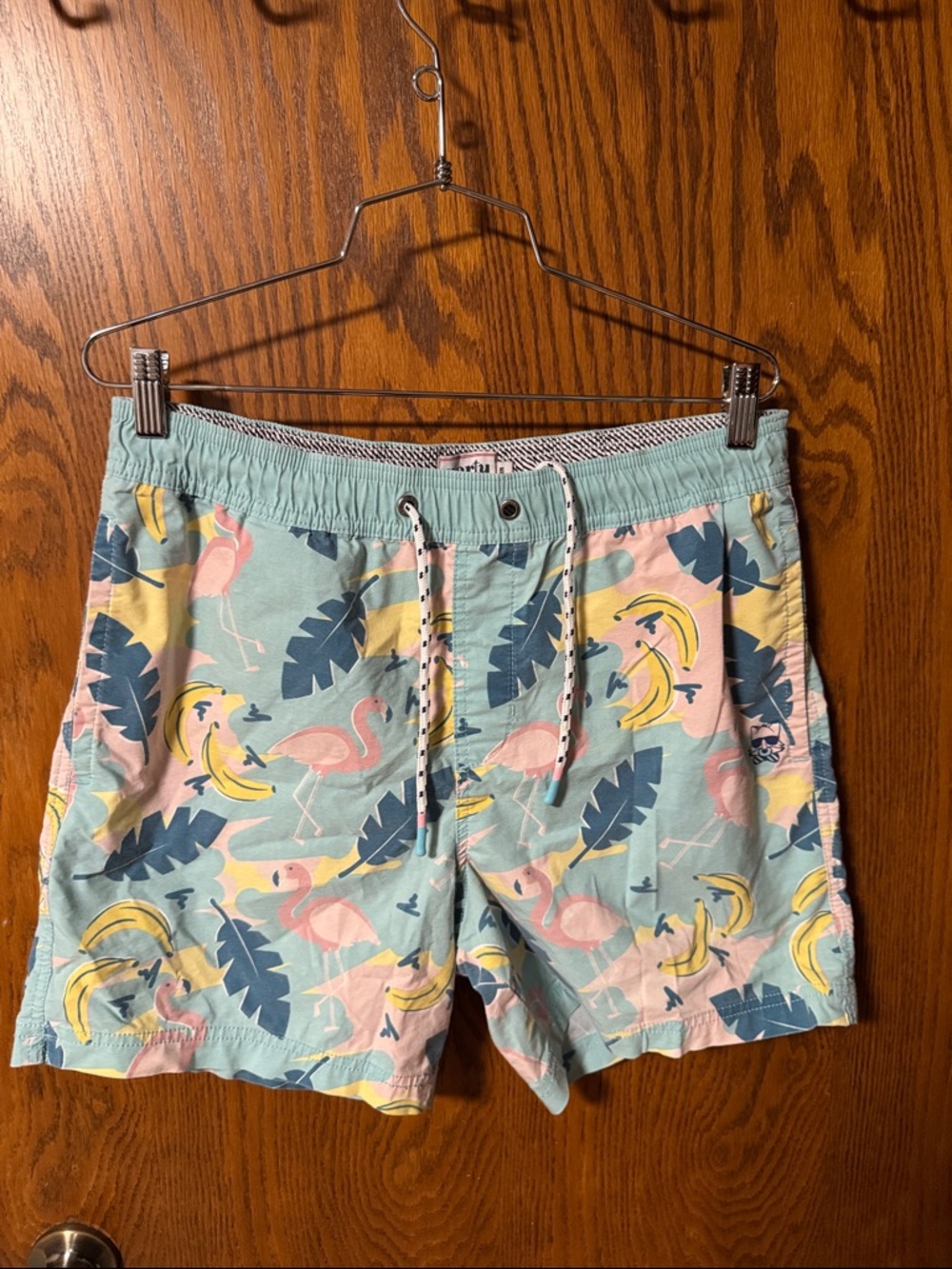 Men's Mint Flamingo Print Athletic Swim Shorts
